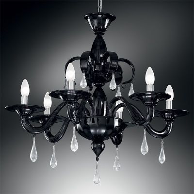 Zarina - Lámpara de cristal de Murano 6 luces, negro