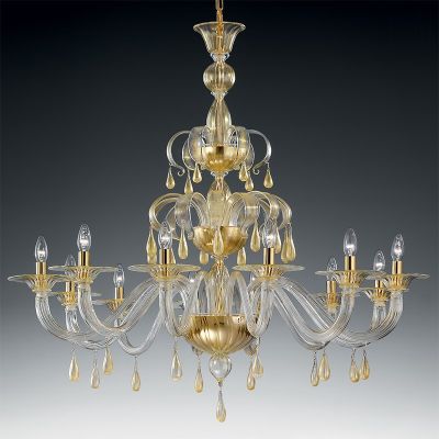 Zarina - Lámpara de cristal de Murano  12 luces trasp/oro