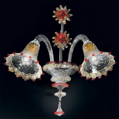 Campiello - Kronleuchter aus Muranoglas, 6 Lichter, transparent gold-rot.