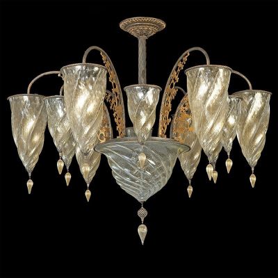 Lampadario in vetro di Murano Rezzonico Arabesque 9 luci Bianco Cristallo