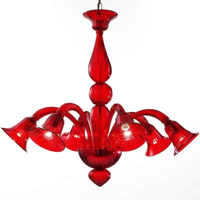 Pantalone - Lámpara con 6 luces en cristal de Murano rojo