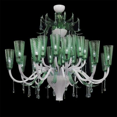 Breeze - Araña de cristal de Murano 24 luces blanco/verde