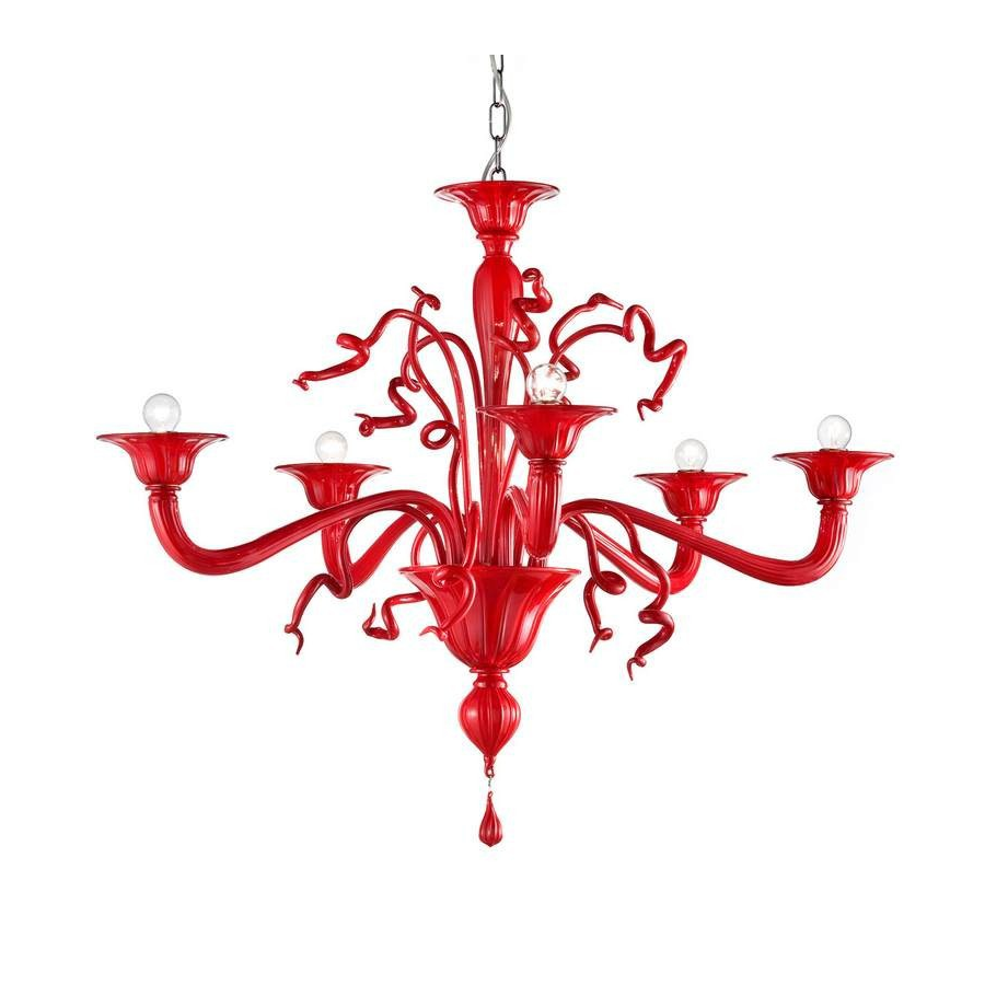 Corallo Rosso - Lustre en verre rouge à 5 lumières. Corallo Rosso - Lustre en verre rouge à 5 lumières.