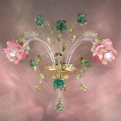 Elisa - Araña de cristal de Murano 6 luces policromada oro transparente