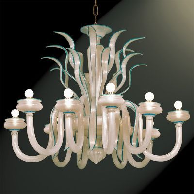 Angeli - Araña de cristal de Murano 10 luces blanco seda / verde