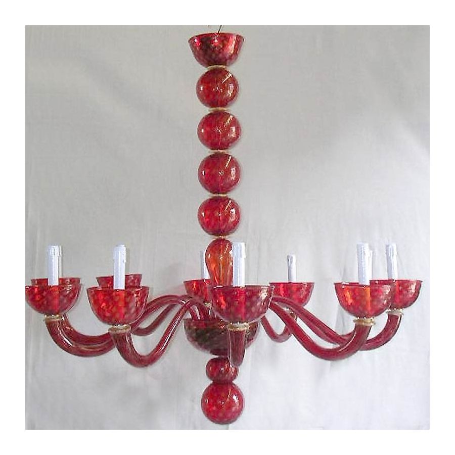 Sfera - Lámpara de cristal rojo-oro con 10 luces.