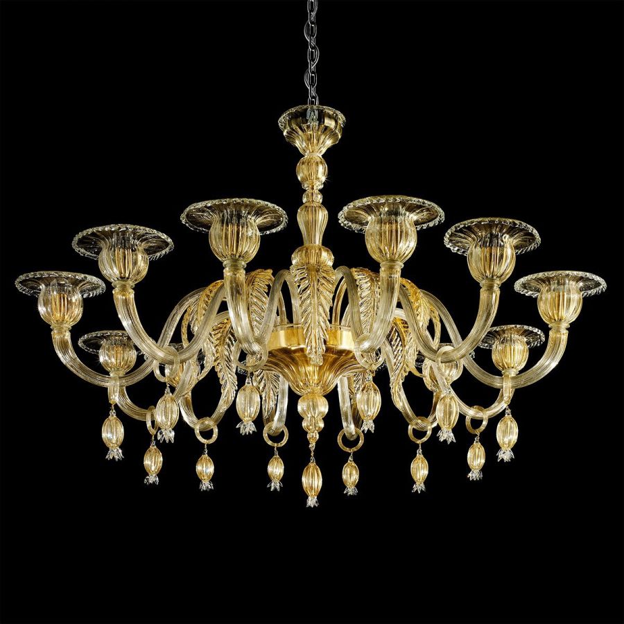 Artemide – Kronleuchter aus goldenem Muranoglas mit 12 Lichtern.