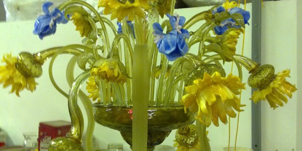 Kronleuchter aus Muranoglas Iris mit Sonnenblumen